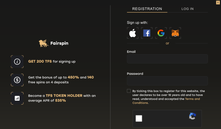 Fairspin регистрация