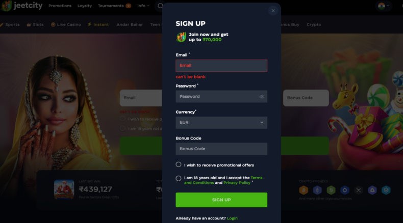 Jeet City регистрация