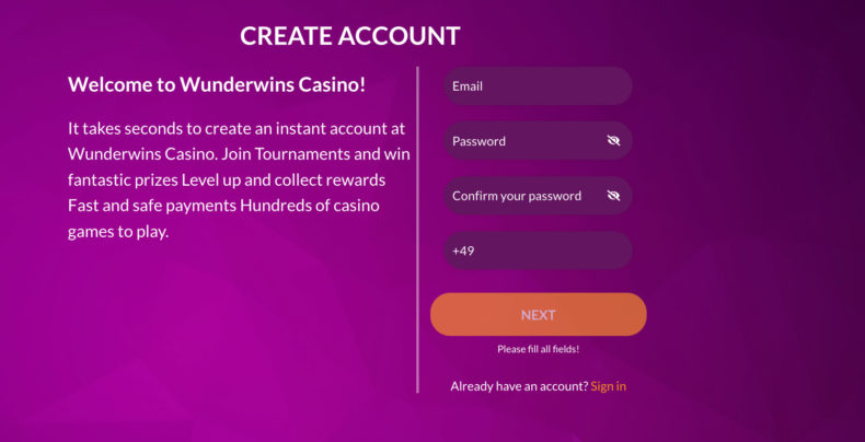 Wunder Wins регистрация