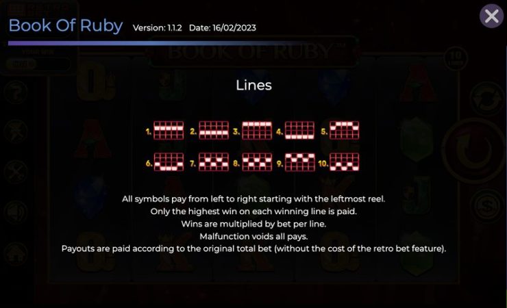 Линии слота Book Of Ruby