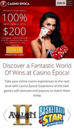 Мобверсия казино Epoca