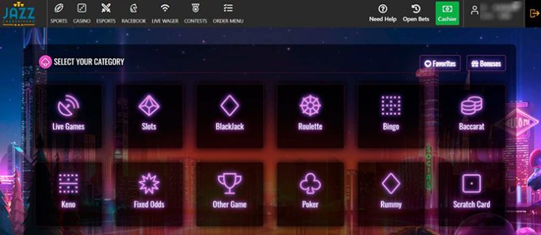 Интерфейс казино Jazz