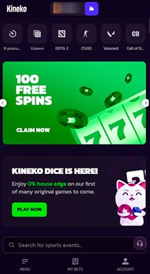 Мобверсия казино Kineko