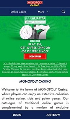 Мобверсия казино Monopoly