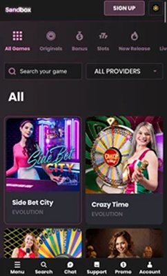 Мобверсия казино Sandbox