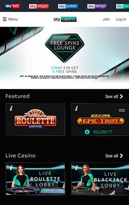 Мобверсия казино Sky