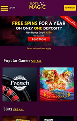 Мобверсия казино Slots Magic