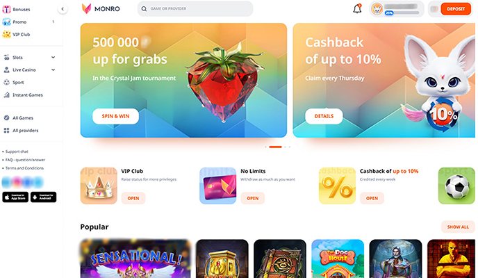 Сайт казино Monro